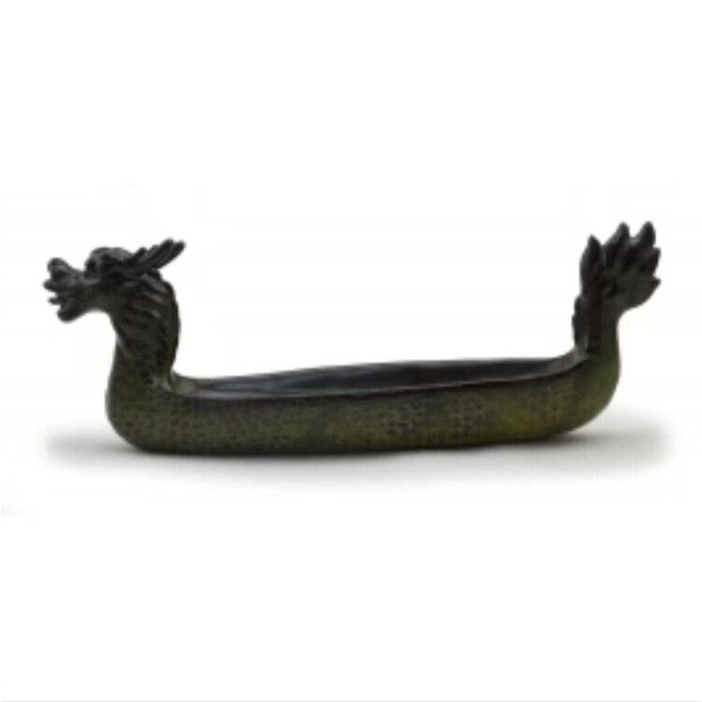 Dragon boat Incense Holder Black Ceramic 9.5" x 2.5" wide